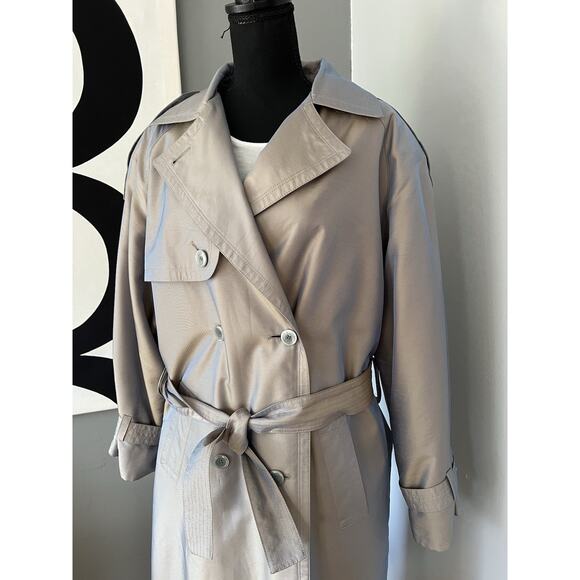 Vintage 80s90s London Fog Iridescent Blue/Gray Long Trenchcoat Raincoat Size 10 - Picture 4 of 16